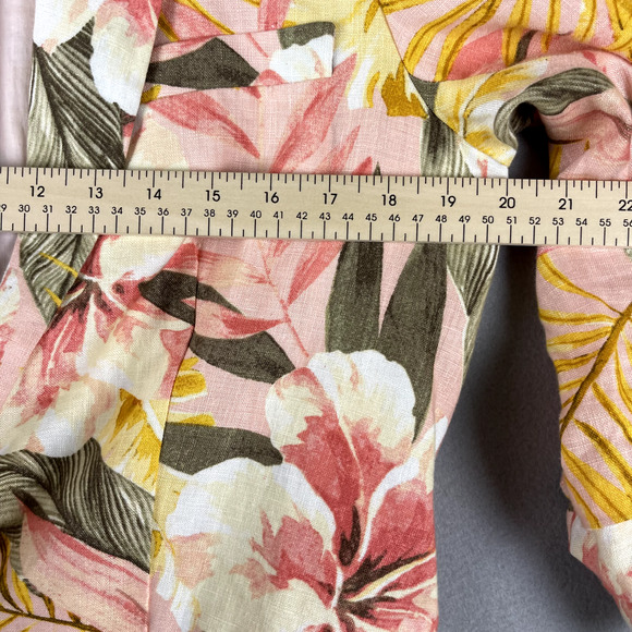 Joie Kishina Linen Blazer Womens 4 Pink Floral Tropical Hawaiian Career Office - Picture 7 of 14